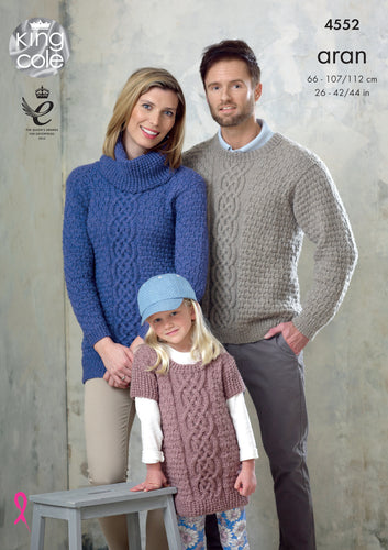 King Cole Aran Knitting Pattern - Family Sweater & Tunic (4552)