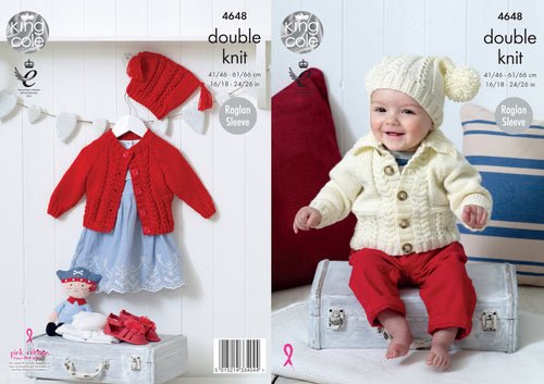 King Cole DK Knitting Pattern - Baby Cardigans & Hat (4648)