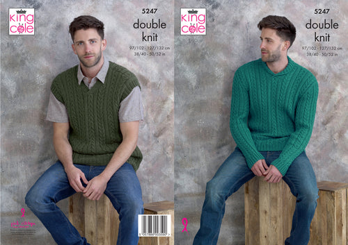 King Cole Double Knitting Pattern - Mens Sweater & Pullover (5247)