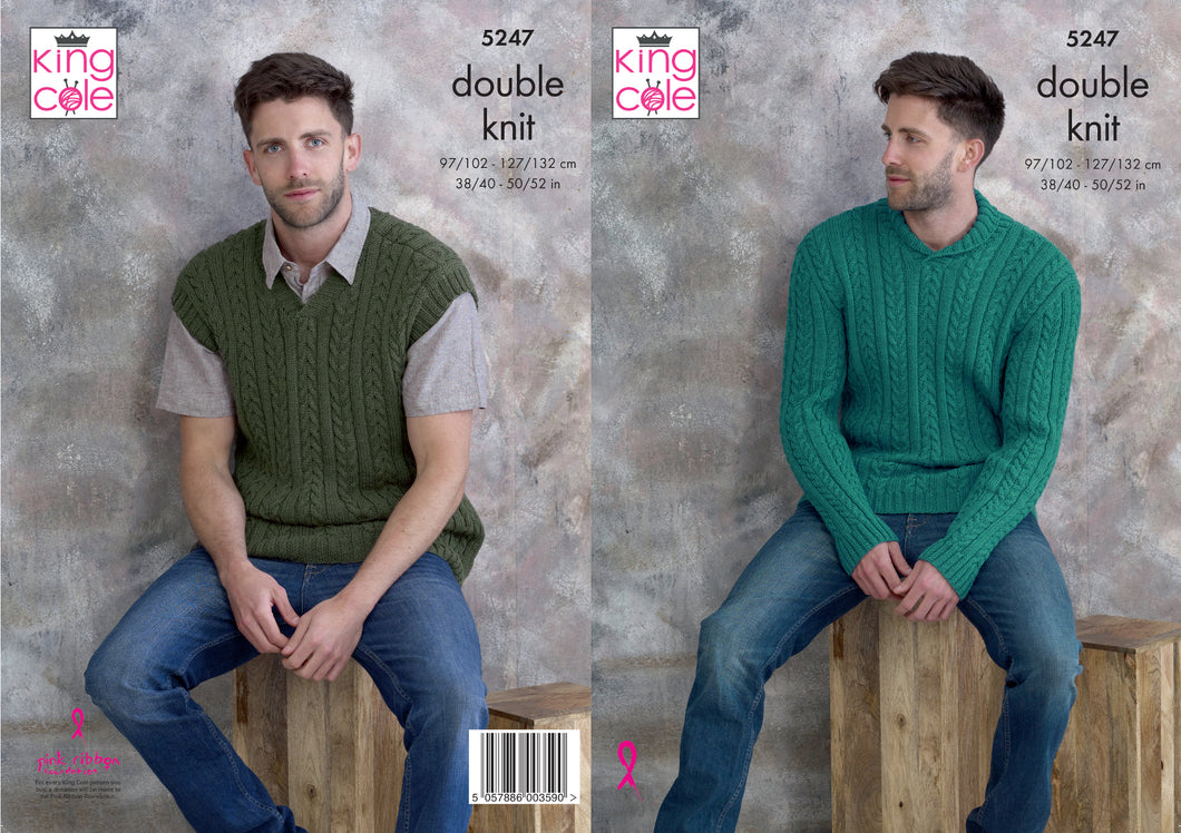 King Cole Double Knitting Pattern - Mens Sweater & Pullover (5247)
