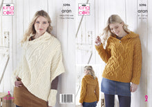 Load image into Gallery viewer, King Cole Aran Knitting Pattern - Ladies Hoodie Poncho &amp; Hand Warmers (5396)