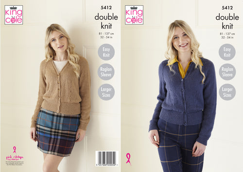 King Cole Double Knitting Pattern - Ladies Cardigans (5412)