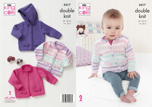 King Cole Double Knitting Pattern - Baby Cardigans (5417)