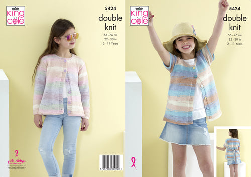 King Cole Double Knitting Pattern - Girls Cardigans (5424)