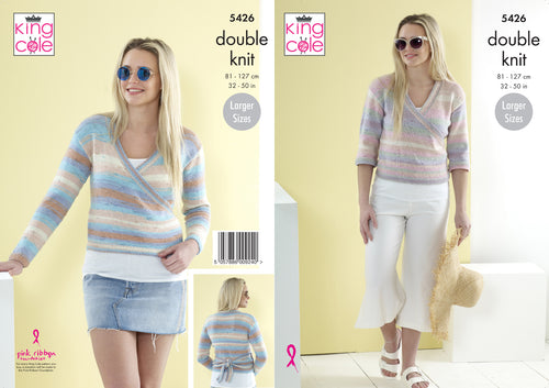 King Cole Double Knitting Pattern - Ladies Wrap Around Cardigans (5426)