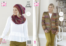 Load image into Gallery viewer, King Cole Super Chunky Knitting Pattern - Ladies Cardigan Hat &amp; Cowl (5457)