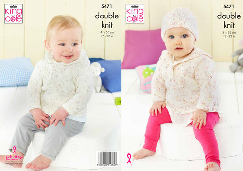 King Cole Double Knitting Pattern - Baby Sweaters & Hat (5471)