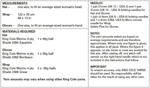 King Cole 4ply Knitting Pattern - Ladies Wrap Gloves & Hat (5474)