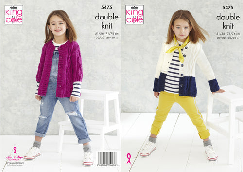 King Cole Double Knitting Pattern - Girls Cardigans (5475)