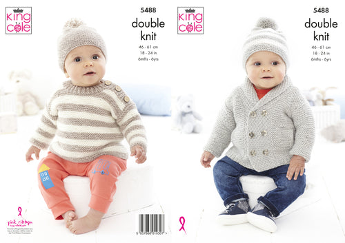 King Cole Double Knitting Pattern - Baby/Child Jacket Sweater & Hat (5488)