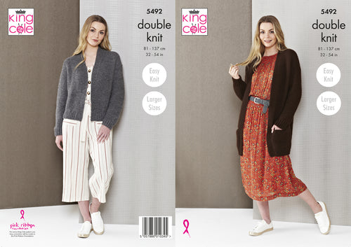King Cole Double Knitting Pattern - Ladies Edge to Edge Jackets (5492)