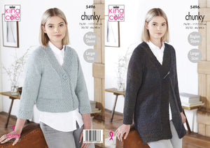 King Cole Chunky Knitting Pattern - Ladies Cardigans (5496)
