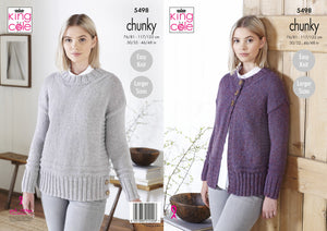 King Cole Chunky Knitting Pattern - Ladies Sweater & Cardigan (5498)