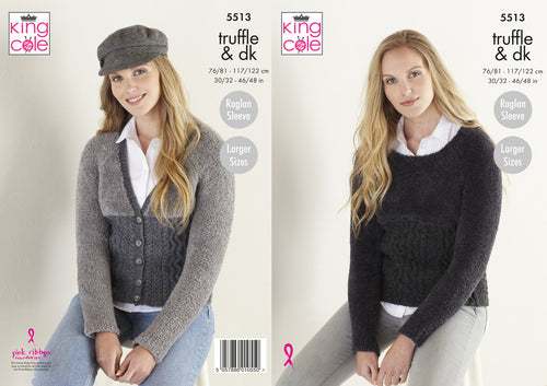 King Cole Truffle & DK Knitting Pattern - Ladies Sweater & Cardigan (5513)