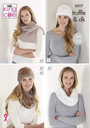 King Cole Truffle & DK Knitting Pattern - Ladies Hats Cowls & Scarves (5517)