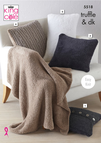King Cole Truffle & DK Knitting Pattern - Cushions & Lap Blanket (5518)