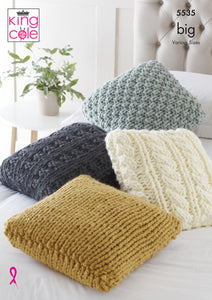 King Cole Super Chunky Knitting Pattern - Cushions (5535)