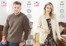 Load image into Gallery viewer, King Cole Aran Knitting Pattern - Ladies &amp; Mens Cardigan &amp; Sweater (5543)