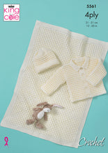 Load image into Gallery viewer, King Cole 4 Ply Crochet Pattern - Baby’s Jacket, Blanket &amp; Hat (5561)