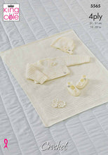 Load image into Gallery viewer, King Cole 4 Ply Crochet Pattern - Baby’s Cardigan, Bonnet, Blanket &amp; Shoes (5565)