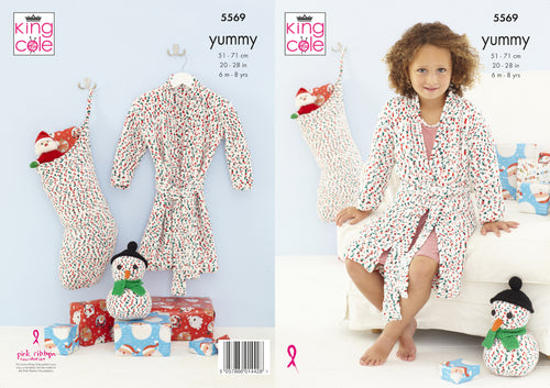 King Cole Yummy Knitting Pattern - Dressing Gown Snowman & Stocking