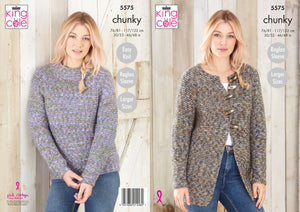 King Cole Chunky Knitting Pattern - Ladies Sweater & Cardigan (5575)