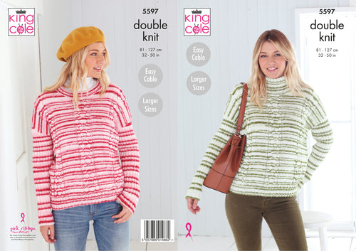 King Cole Double Knitting Pattern - Ladies Easy Cable Sweaters (5597)