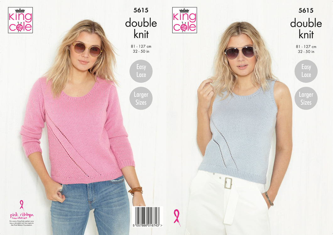 King Cole Double Knitting Pattern - Ladies Sweater & Vest Top (5615)