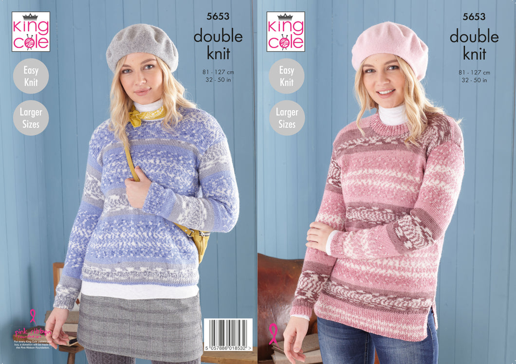 King Cole Double Knitting Pattern - Ladies Sweater & Tunic (5653)