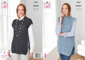 King Cole Aran Knitting Pattern - Ladies Tabards (5657)