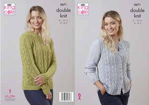 King Cole Double Knitting Pattern - Ladies Cardigan & Sweater (5671)