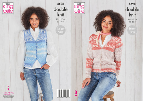 King Cole Double Knitting Pattern - Ladies Cardigan & Waistcoat (5698)