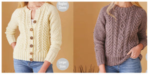 King Cole Aran Knitting Pattern - Ladies Sweater & Cardigan (5720)