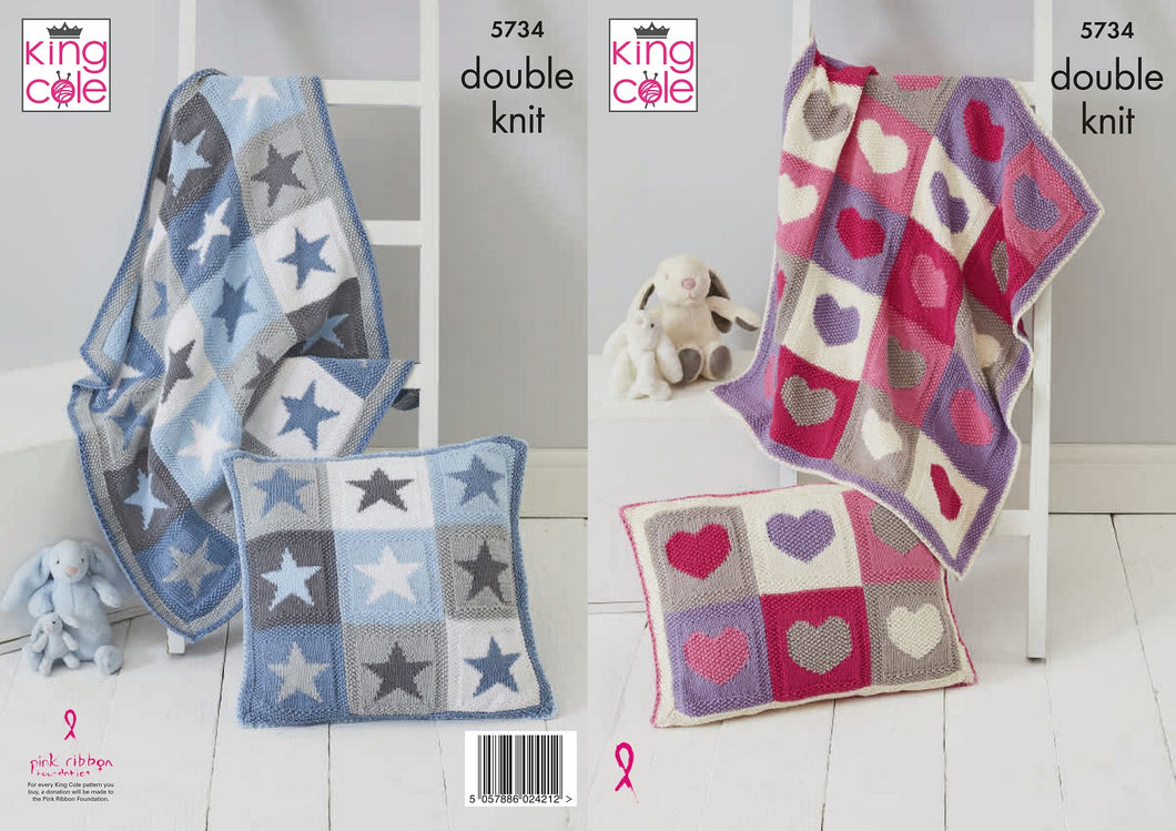 King Cole Knitting Pattern DK – Hearts or Stars Blanket & Cushion Cover (5734)