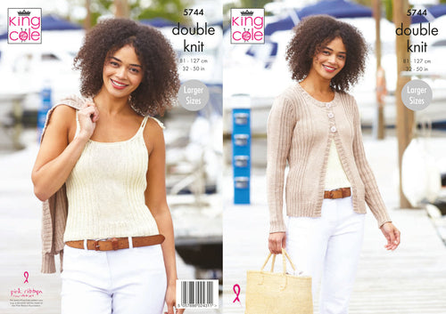 King Cole Double Knit Knitting Pattern - Ladies Cardigan & Top (5744)