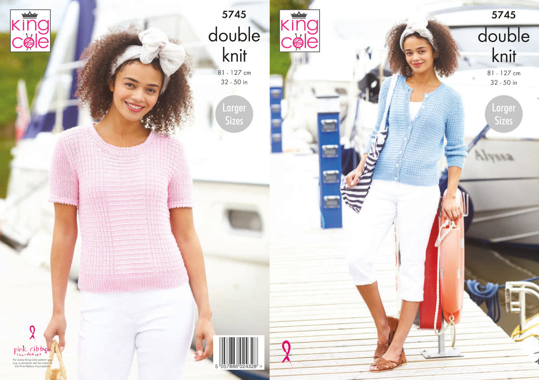 King Cole Double Knit Knitting Pattern - Ladies Cardigan & Top (5745)