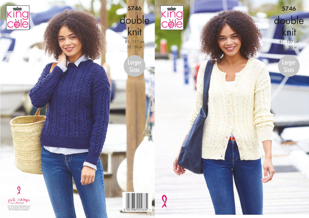 King Cole Double Knit Knitting Pattern - Ladies Sweater & Cardigan (5746)