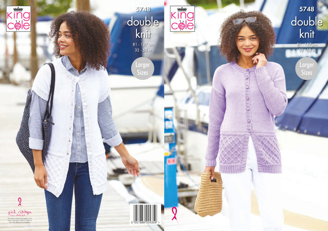 King Cole Double Knit Knitting Pattern - Ladies Jacket & Waistcoat (5748)
