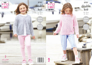 King Cole Double Knit Knitting Pattern - Girls Sweater & Cardigan (5751)