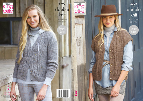 King Cole Double Knitting Pattern - Ladies Cardigan & Waistcoat (5792)