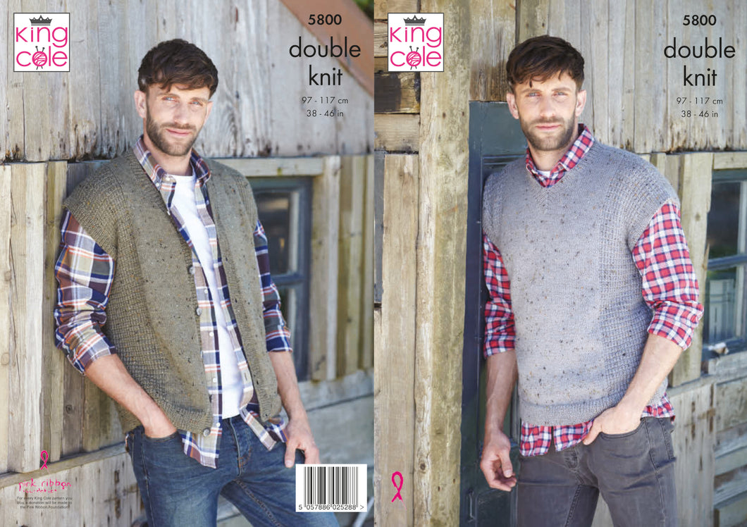 King Cole Double Knitting Pattern - Mens Waistcoat & Tank Top (5800)