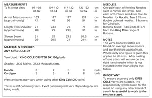 King Cole Double Knit Knitting Pattern - Mens Hoodie & Cardigan (5808)