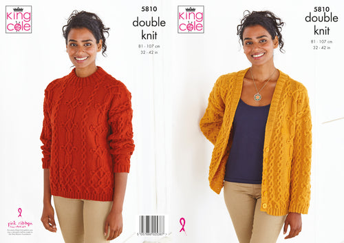 King Cole Double Knit Knitting Pattern - Ladies Sweater & Cardigan (5810)