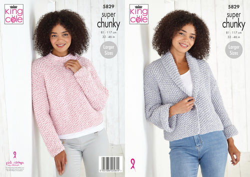 King Cole Super Chunky Knitting Pattern - Ladies Sweater & Jacket (5829)