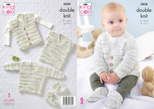 Load image into Gallery viewer, King Cole DK Knitting Pattern - Baby Cardigan Waistcoat Sweater &amp; Bootees (5858)