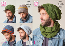 Load image into Gallery viewer, King Cole Double Knit Knitting Pattern - Mens Hats &amp; Snood (5859)
