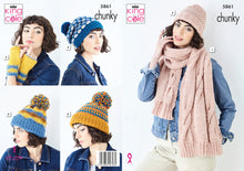 Load image into Gallery viewer, King Cole Chunky Knitting Pattern - Ladies Scarf Hand Warmers &amp; Hats (5861)