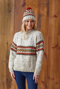 King Cole Aran Knitting Pattern - Ladies Sweater & Bobble Hats (5868)