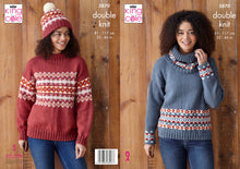 Load image into Gallery viewer, King Cole Double Knit Knitting Pattern - Ladies Sweater Hat &amp; Cowl (5870)