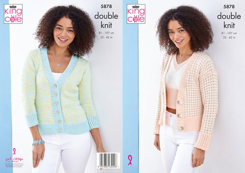 King Cole Double Knit Knitting Pattern - Ladies Cardigans & Top (5878)